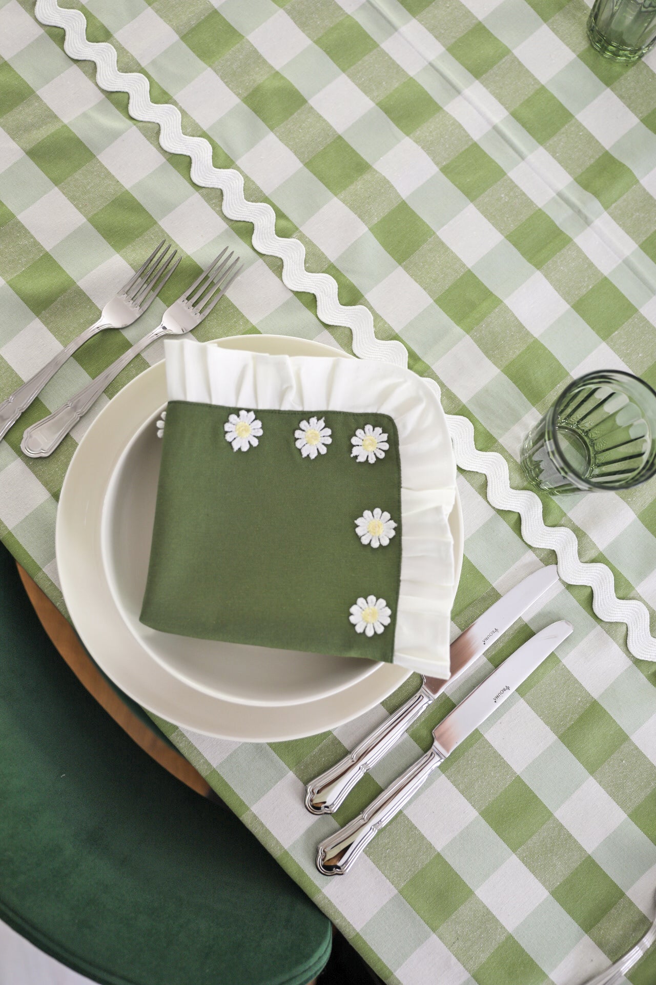 Olive Gingham Tablecloth