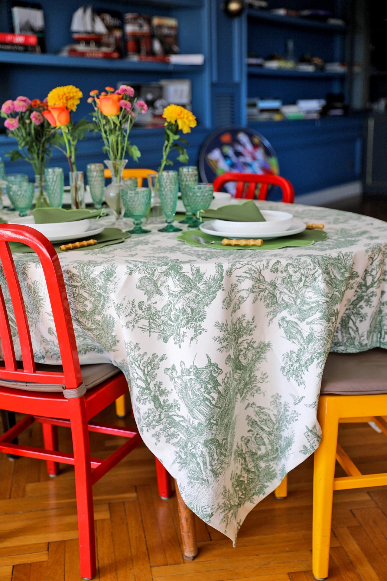 Emerald Toile Tablecloth