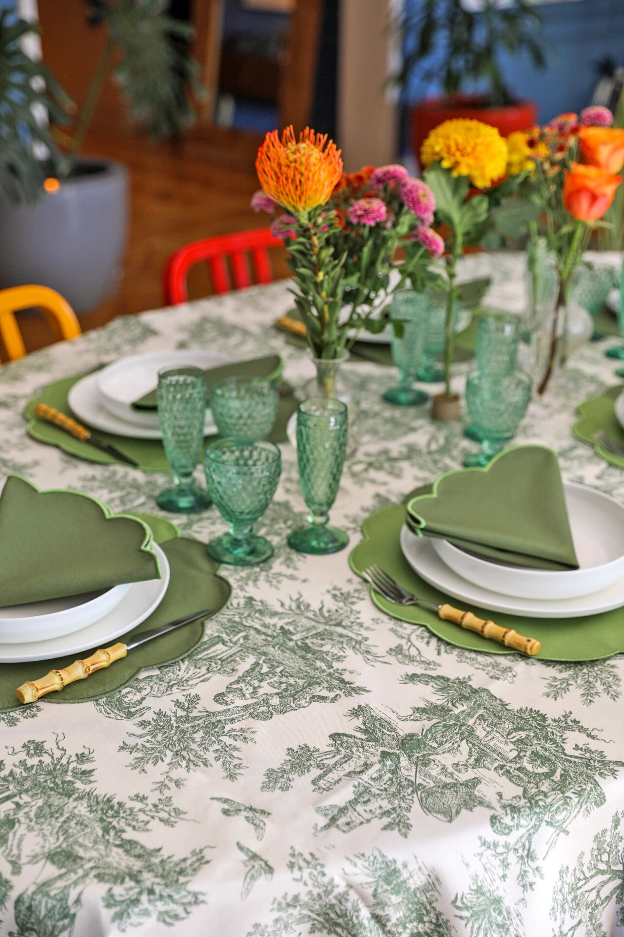 Emerald Toile Tablecloth