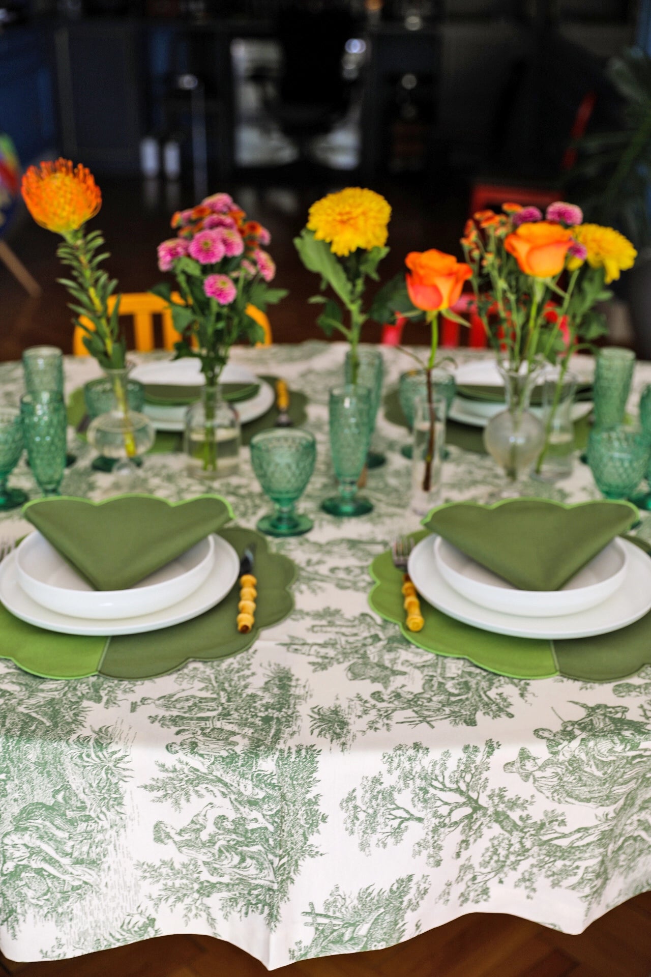 Emerald Toile Tablecloth