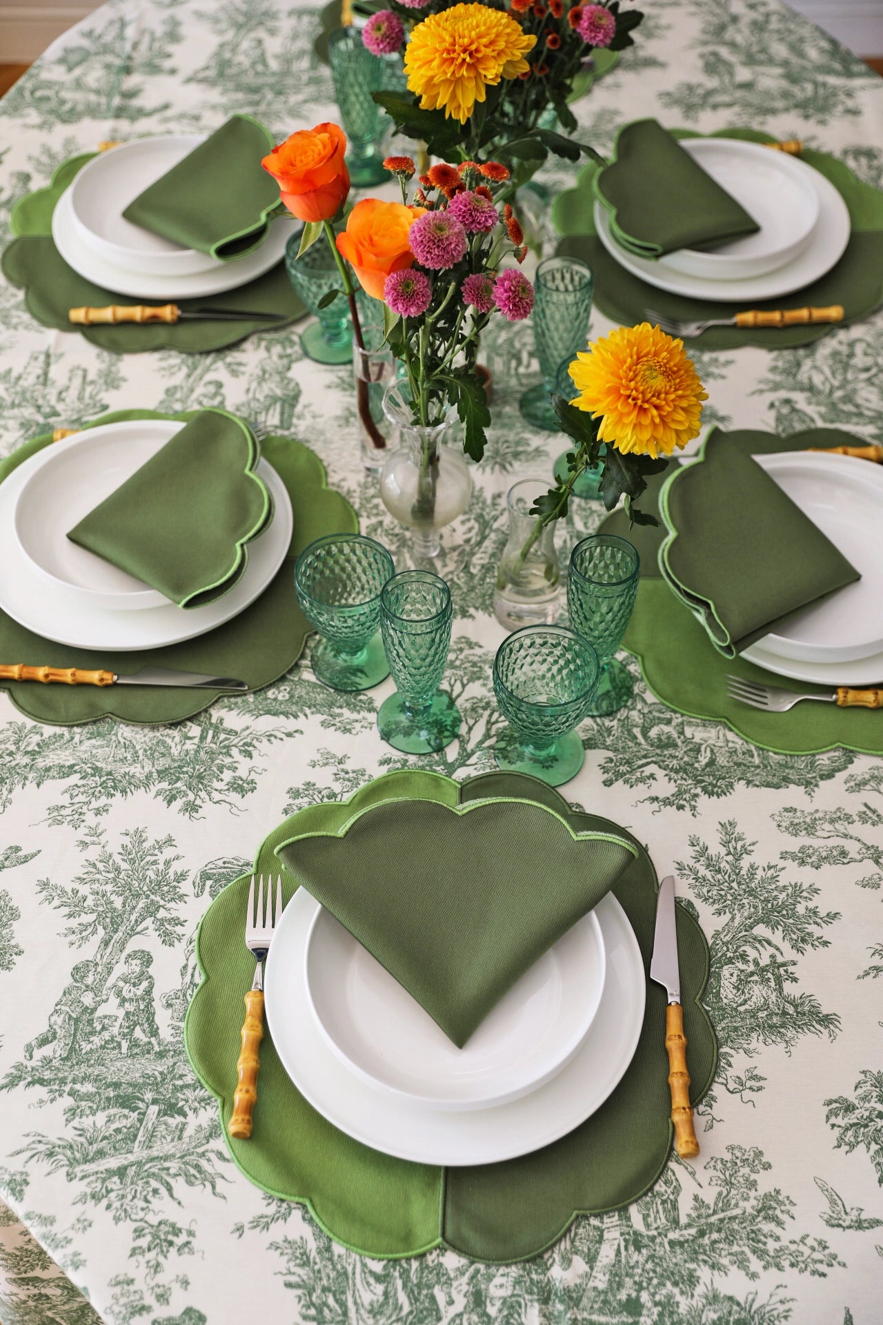 Emerald Toile Tablecloth