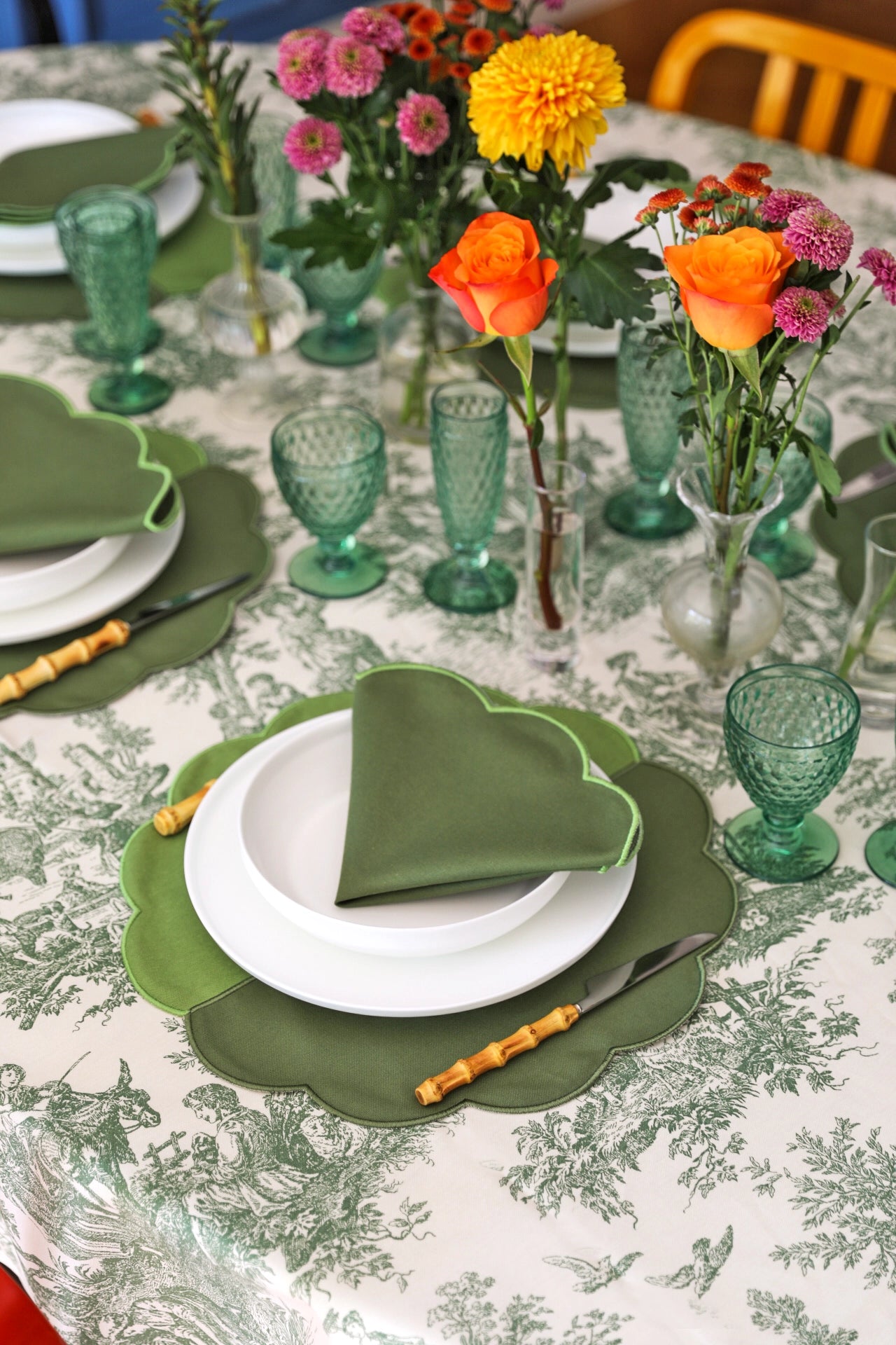 Emerald Toile Tablecloth