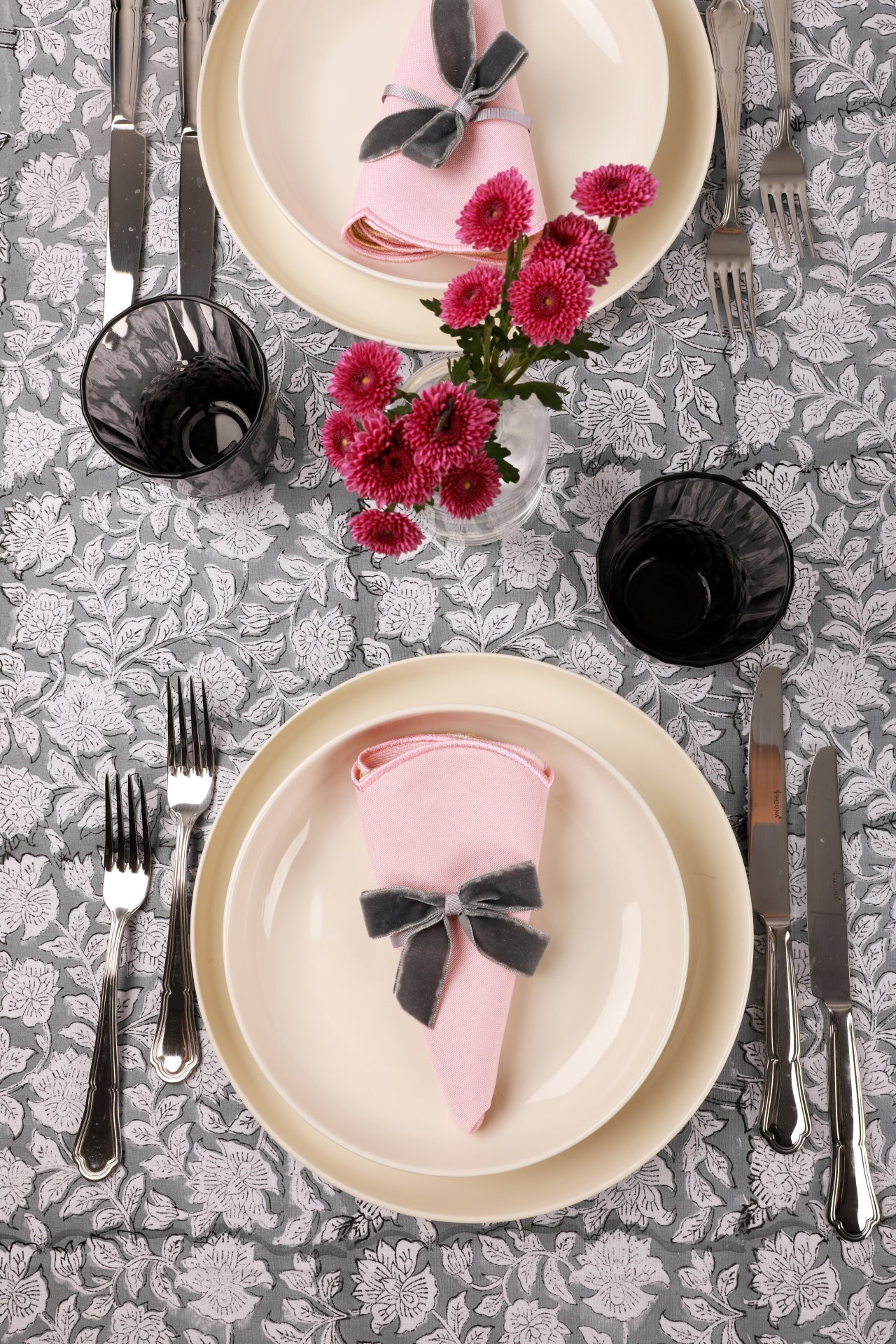 Gray Blossom Tablecloth