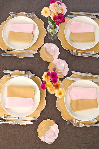 Bicolor Rose&Beige Scallop Placemat + Napkin