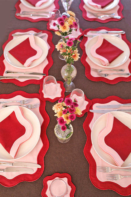Rose&Burgundy Wave Placemat + Napkin