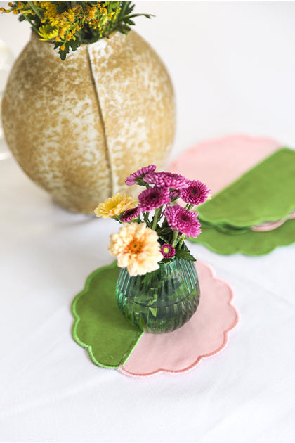 Bicolor Green&Rose Scallop Coaster (Set of 4)