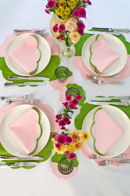 Bicolor Green&Rose Scallop Placemat + Napkin