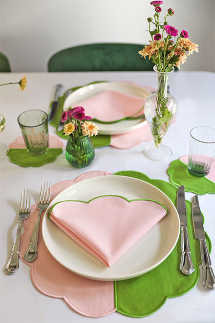 Bicolor Green&Rose Scallop Placemat (Set of 4)