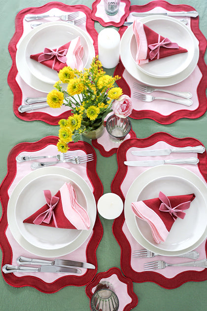 Rose&Burgundy Wave Placemat + Napkin