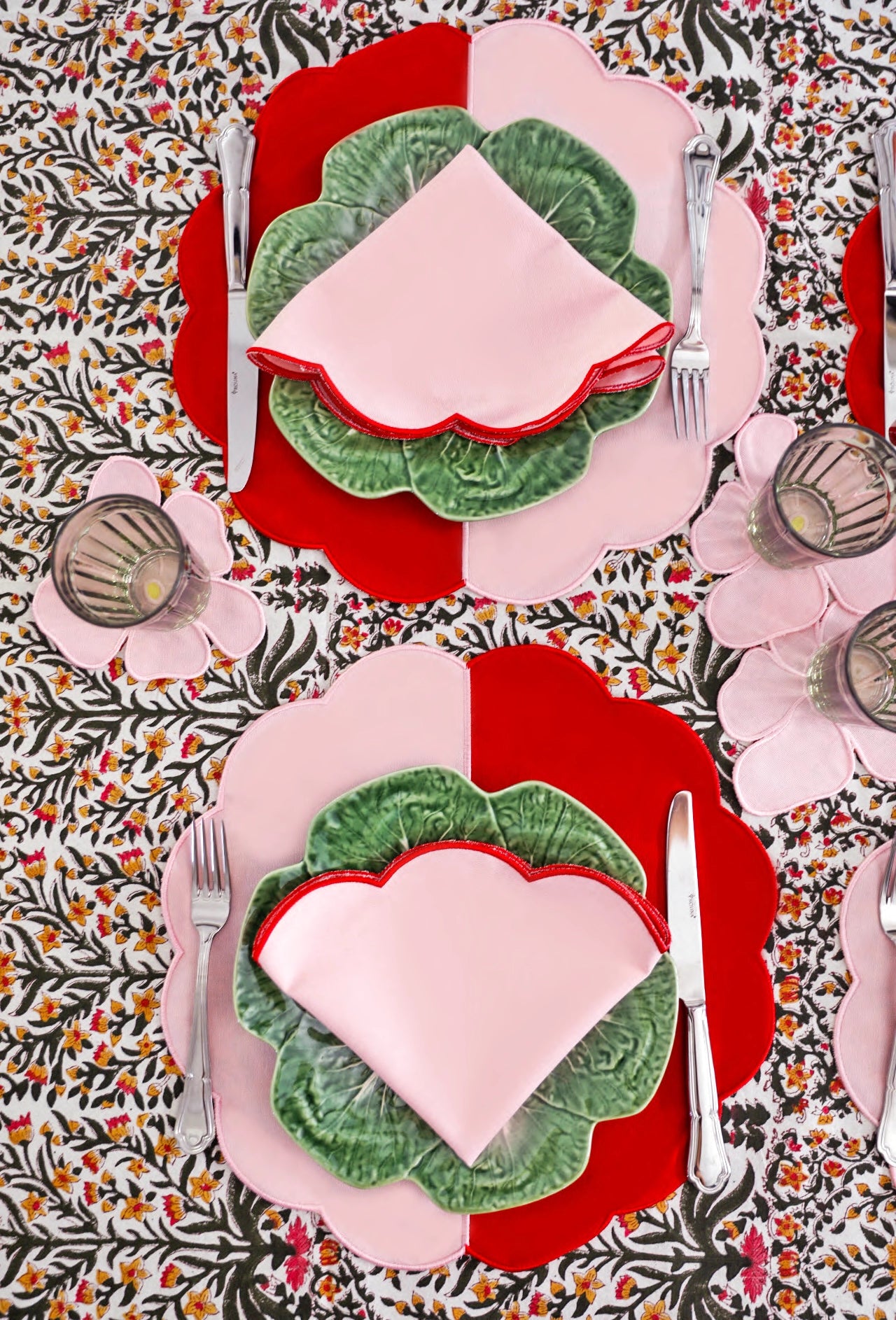 Bicolor Rose&Red Scallop Placemat (Set of 4)