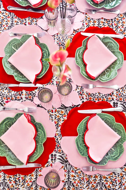 Bicolor Rose&Red Scallop Placemat + Napkin
