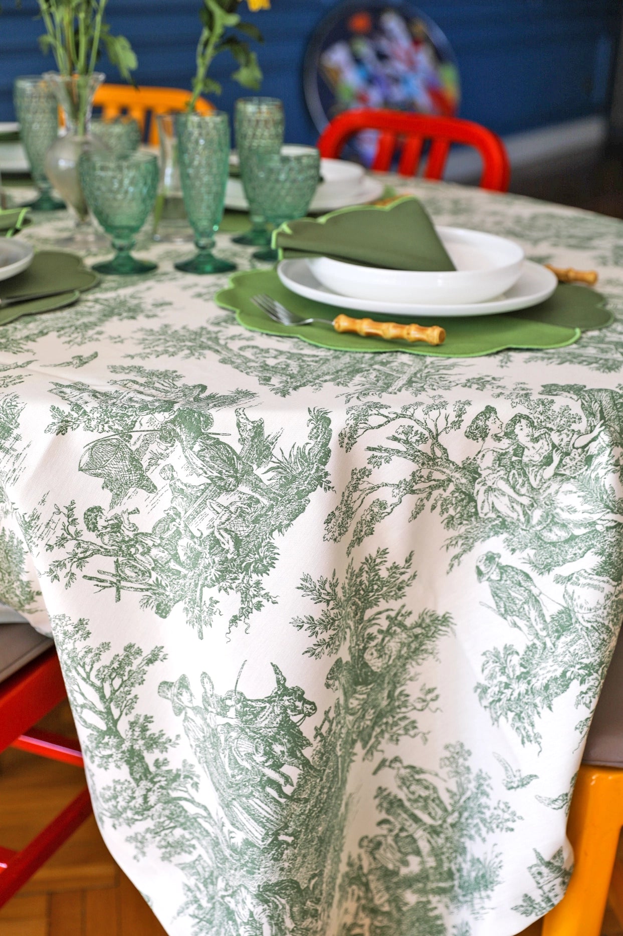 Emerald Toile Tablecloth