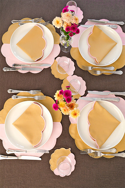 Bicolor Rose&Beige Scallop Placemat + Napkin