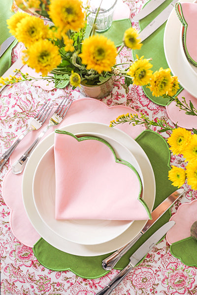 Bicolor Green&Rose Scallop Placemat + Napkin