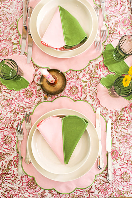 Bicolor Green&Rose Scallop Placemat + Napkin