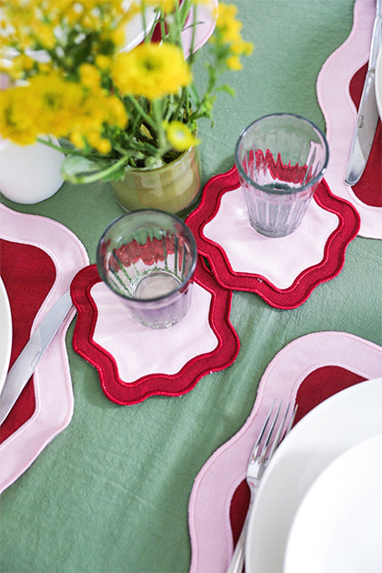 Rose&Burgundy Wave Coaster (Set of 4)