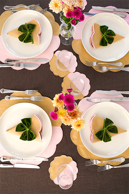 Bicolor Rose&Beige Scallop Placemat + Napkin