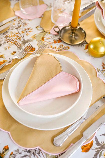 Bicolor Rose&Beige Scallop Placemat + Napkin