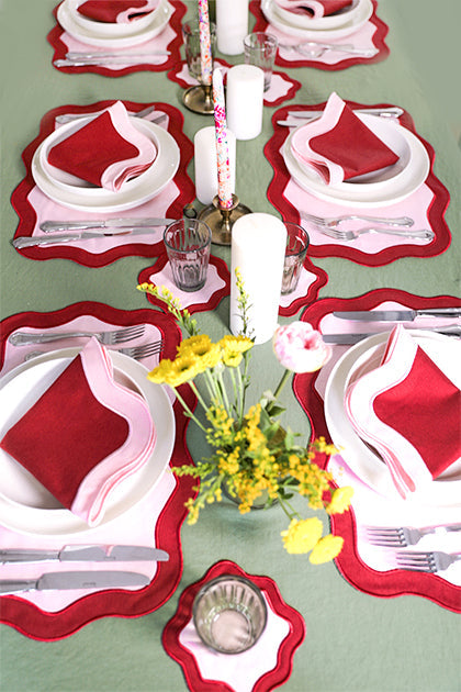 Rose&Burgundy Wave Placemat + Napkin