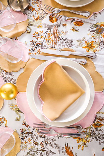 Bicolor Rose&Beige Scallop Placemat + Napkin
