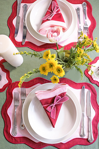 Rose&Burgundy Wave Placemat + Napkin